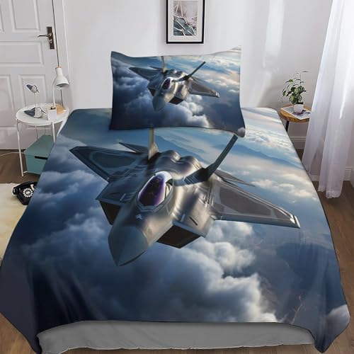 LLAVID F22 Aircraft Bettwäsche Bettbezug-Set Schlafkomfort In-Aircraft - Single（135x200cm） Allergiker Deckenbezug Bettbezug Bettwäscheset von LLAVID
