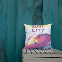 Landmarke Ca | Surf City Premium Kissen von LLArtPrints