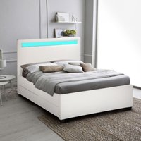 Komplett Groß Einzelbett Lattenrost Led-Kopfende Schubladen 120x190 cm Geneva - Weiß von LLB LIVING LIFE BED