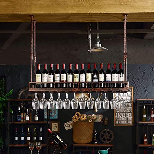 LLBFZ Weinregal, Decken-Rotweinglashalter, Bar zum Aufhängen, hoher Glashalter, höhenverstellbares Weinregal, einfach zu installierende Lagerung, schwarz, 120 cm von LLBFZ