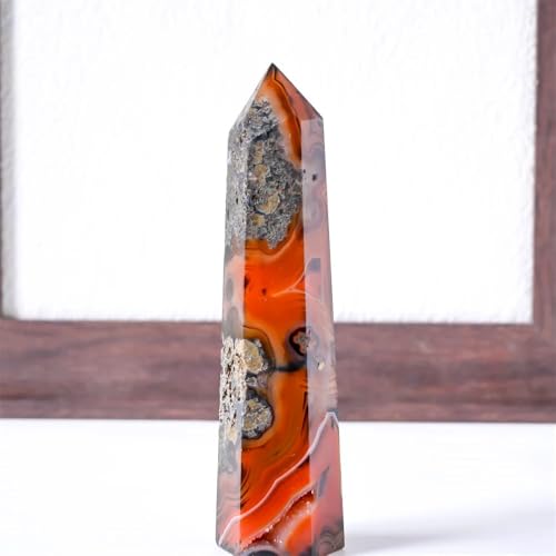 LLBOGRGGN 1pc 13-16cm red and Black Agate geode Tower Home Decoration Stone Crystal Collection von LLBOGRGGN