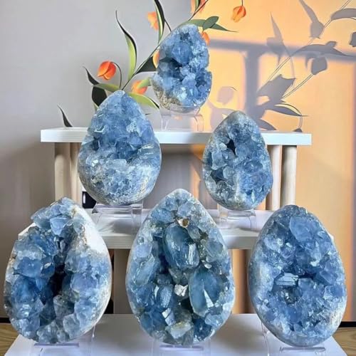 LLBOGRGGN 1pc 200-300g Celestite Crystal Raw Druzy Celestite Heart Cluster Sky Blue Geode Rough von LLBOGRGGN