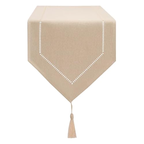 LLCUTESHOP Tischläufer Beige 32 x 220 cm Modern, Innovatives Design Einfarbig Leinen Tischläufer, Abwaschbar Hochwertiger Tischläufer Weizenohrdesign für Esszimmer Party Urlaub Dekoration von LLCUTESHOP