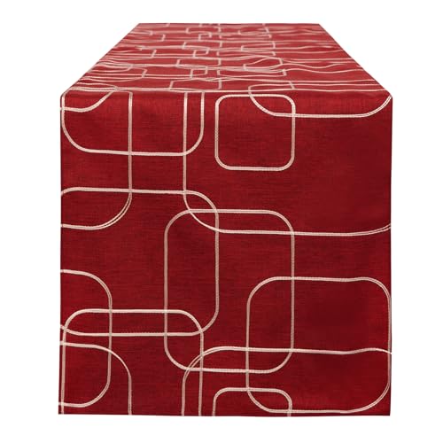 LLCUTESHOP Tischläufer Europäische Rot 32x220cm,Verdickte Handarbeit Stickerei Doppelte Schicht Rechteckige Tischläufer Leinen Baumwolle Tischläufer, Abwaschbar Hochwertiger Tischläufer von LLCUTESHOP