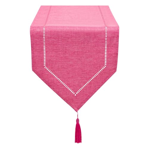 LLCUTESHOP Tischläufer Rosa Rot 32 x 150 cm Modern, Innovatives Design Einfarbig Leinen Tischläufer, Abwaschbar Hochwertiger Tischläufer Weizenohrdesign für Esszimmer Party Urlaub Dekoration von LLCUTESHOP