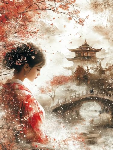 Diamond Painting Geisha, 5D Landschaft Diamond Painting Erwachsene Children, DIY Runden Steine Bastelset Erwachsene Crystal Art Malerei Set für Zimmer Deko Wohnzimmer, Geschenke Frau 30x40cm D9-2 Diamond Painting Geisha, 5D Landschaft Diamond Painting Erwachsene Children, DIY Runden Steine Bastelset Erwachsene Crystal Art Malerei Set für Zimmer Deko Wohnzimmer, Geschenke Frau 30x40cm D9-2 von LLEDAOZN