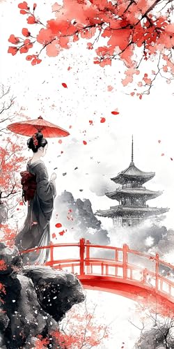Geisha Diamond Painting Erwachsene Groß 20x40cm, 5D Diamond Painting Landschaft, DIY Runden Steine Kristall Kunst Basteln Set Erwachsene Anfänger Set, Entspannung und Zimmer Wanddeko Geschenke 2DOM-77 von LLEDAOZN