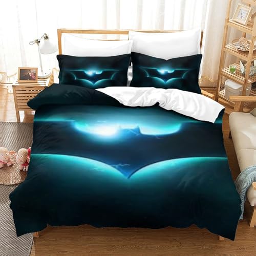 LLEERCFTY Batman Bettbezug Bettwäsche Set Kinderbettwäsche Reißverschluss Mit Kissenbezügen Betten Set Für Jungen Und Mädchen, Kinder Single（140x200cm） von LLEERCFTY