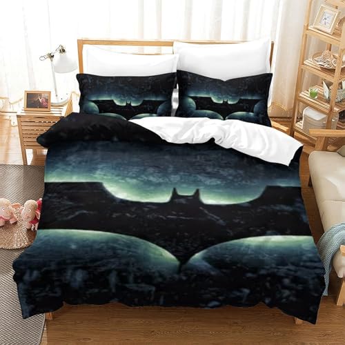 LLEERCFTY Batman Bettbezug Bettwäsche-Sets Kinderbettwäsche Reißverschluss Mit Kissenbezügen Betten Set Für Jungen Und Mädchen, Kinder Single（140x200cm） von LLEERCFTY