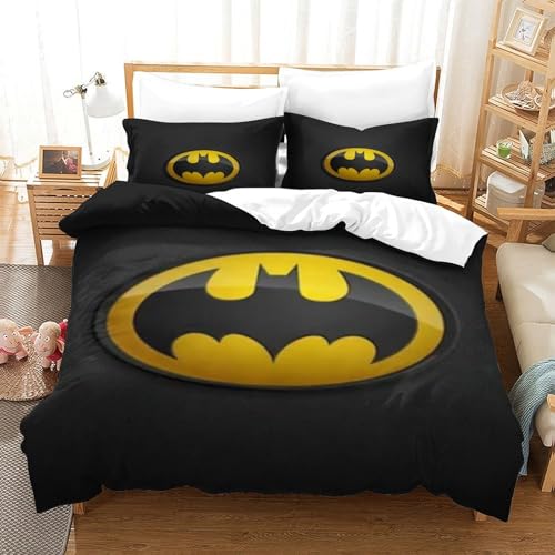 LLEERCFTY Batman Bettbezug Set Bettwäsche Set Kinderbettwäsche-Set Reißverschluss Mit Kissenbezügen Betten Set Für Jugendliche Kinder Schlafzimmer Double（200x200cm） von LLEERCFTY