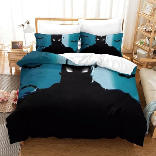 LLEERCFTY Batman Bettbezug Set Bettwäsche Set Kinderbettwäsche-Set Reißverschluss Mit Kissenbezügen Betten Set Für Jugendliche Kinder Schlafzimmer Double（200x200cm） von LLEERCFTY