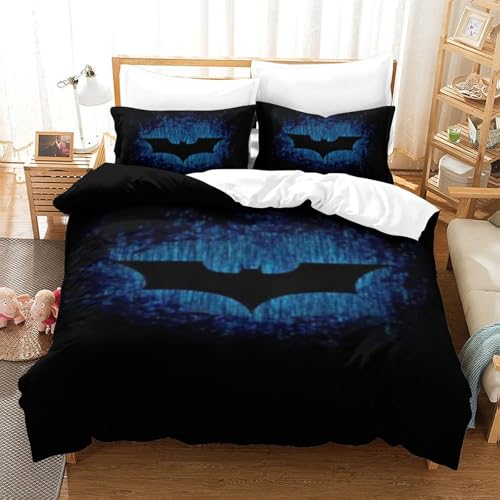LLEERCFTY Batman Bettbezug Set Bettwäsche Set Kinderbettwäsche-Set Reißverschluss Mit Kissenbezügen Betten Set Für Jugendliche Kinder Schlafzimmer Single（140x200cm） von LLEERCFTY