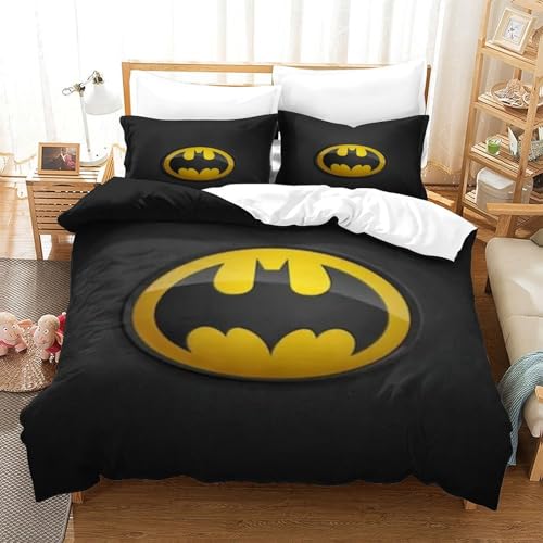 LLEERCFTY Batman Bettbezug Set Bettwäsche Set Kinderbettwäsche-Set Reißverschluss Mit Kissenbezügen Betten Set Für Jugendliche Kinder Schlafzimmer Super King（260x220cm） von LLEERCFTY