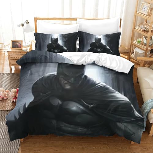 LLEERCFTY Batman Bettbezug Set Bettwäsche Set Kinderbettwäsche-Set Reißverschluss Mit Kissenbezug Betten Set Für Jugendliche Kinder Schlafzimmer Double（200x200cm） von LLEERCFTY