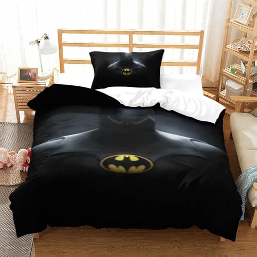 LLEERCFTY Batman Bettbezug Set Bettwäsche Set Kinderbettwäsche-Set Reißverschluss Mit Kissenbezug Betten Set Für Jugendliche Kinder Schlafzimmer Single（135x200cm） von LLEERCFTY