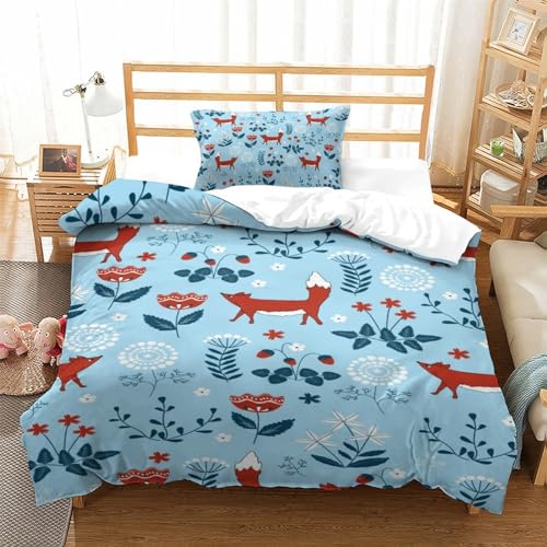 LLEERCFTY Fuchs 3D Gedruckt Bettwäsche-Set 2 Teilig Ettbezüge Mit Kissenbezug Soft Microfaser Luxus Modern Mit Reißverschluss Für Erwachsene Und Kinder Single（135x200cm） von LLEERCFTY