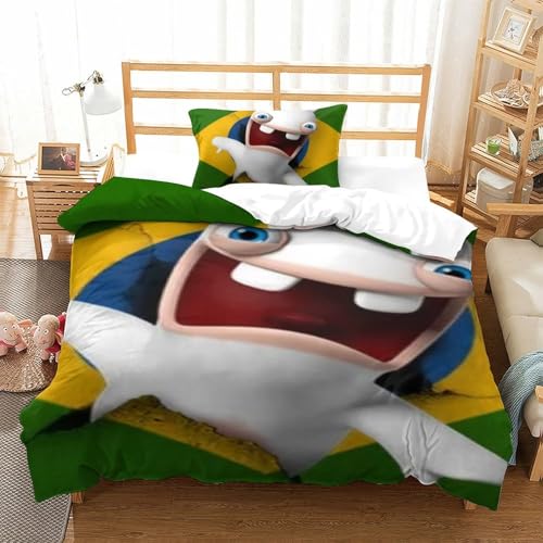 LLEERCFTY Rabbids Invasion Bettbezug Set Bettwäsche Set Kinderbettwäsche-Set Reißverschluss Mit Kissenbezug Betten Set Für Jugendliche Kinder Schlafzimmer Single（135x200cm） von LLEERCFTY