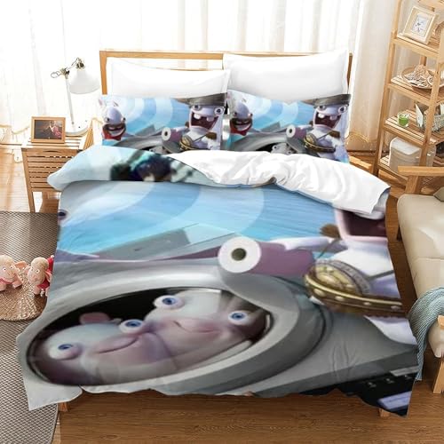 LLEERCFTY Rabbids Invasion Bettbezug Set Bettwäsche Set Kinderbettwäsche-Set Reißverschluss Mit Kissenbezug Betten Set Für Jugendliche Kinder Schlafzimmer Single（140x200cm） von LLEERCFTY