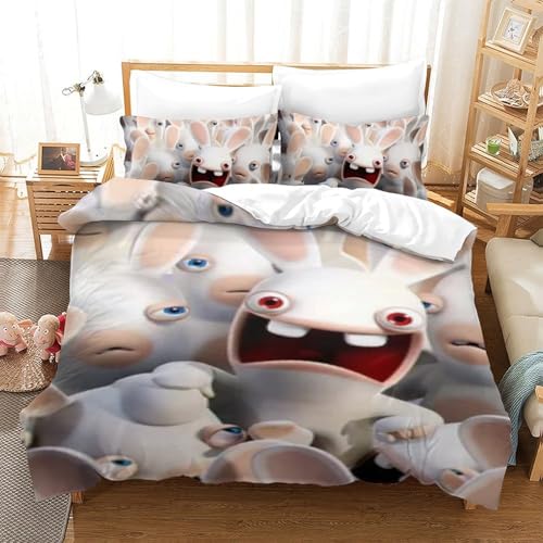 LLEERCFTY Rabbids Invasion Bettbezug Set Bettwäsche Set Kinderbettwäsche-Set Reißverschluss Mit Kissenbezug Betten Set Für Jugendliche Kinder Schlafzimmer Single（140x200cm） von LLEERCFTY