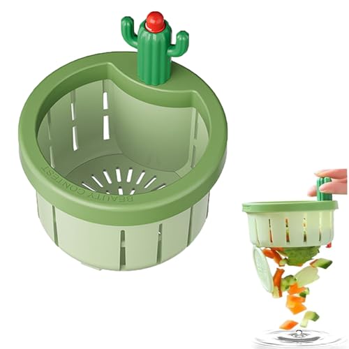 Cactus Kitchen Sink Drain Strainer, Press Automatic Dumping Baske, Kitchen Sink Drain Strainer Basket, Home Use Kitchen Waste Collector Sink Filter Net Lifting Basket (Small-Green) von LLELEMAMO