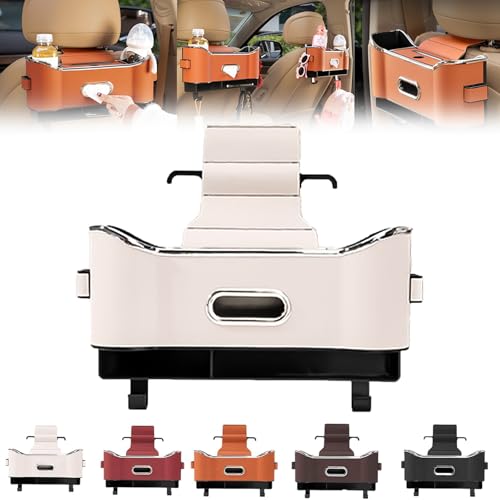Cimario Car Seat Storage Box, Multifunctional Car Seat Back Storage Box, Universal Car Tissue Organizer Back Seat with 2 Drink Cup Holder, Tissue Box and Storage Box Hook for Home and Travel (White) von LLELEMAMO