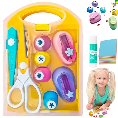 Creative Kids DIY Puncher Craft Set, craft scissors and hole punch set, Craft Hole Punch Shapes Set for Kids, Shape Cutters for Crafts, Leaf, Butterfly, Star Heart Flower Punch DIY Projects (Ste-A) von LLELEMAMO