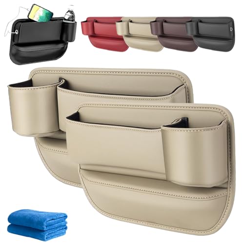 LLELEMAMO Cup Holder Gap Bag for Car, Berimat for Car, Car Leather Cup Holder Gap Bag, Adjustable Car Seat Gap Storage Box, Car Seat Gap Filler Organizer with Water Cup Holder for Item (A Pair-Beige) von LLELEMAMO