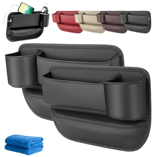LLELEMAMO Cup Holder Gap Bag for Car, Berimat for Car, Car Leather Cup Holder Gap Bag, Adjustable Car Seat Gap Storage Box, Car Seat Gap Filler Organizer with Water Cup Holder for Item (A Pair-Black) von LLELEMAMO