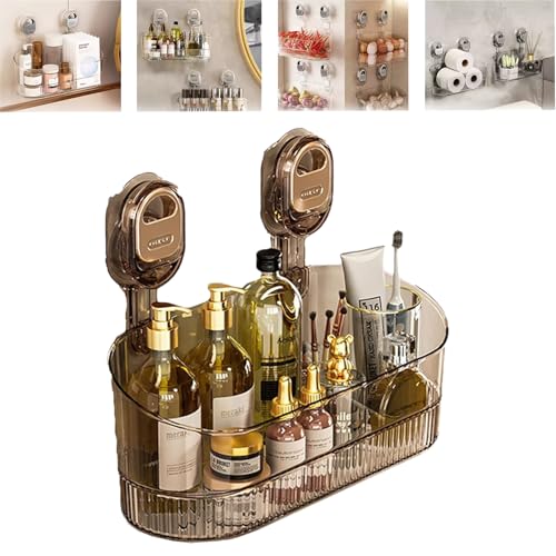LLELEMAMO No-Drill Bathroom Suction Storage Box, Suction Cup Shower Caddy, Powerful Suction Cup Storage Rack, Strong Load-Bearing Suction Cup Shelf for Bathroom Kitchen Organizers and Storage (Gold) von LLELEMAMO