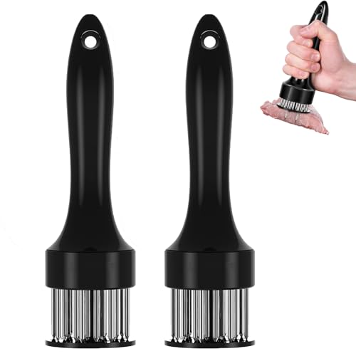 Stainless Steel Meat Tenderizer Needle, 21 Pin Ultra Sharp Meat Tenderizer Tool, Meat Marinating Tool, Steak BBQ Kitchen Cooking Tool, for Tenderizing Pork, Beef, Chicken, Marinade (Black*2) von LLELEMAMO