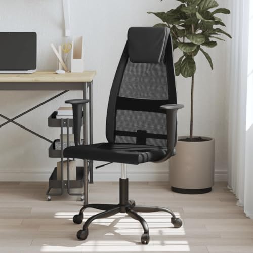 Büro- und Schreibtischstuhl, Bürostuhl, schwarzes Netzgewebe und Kunstleder von LLEZKBR