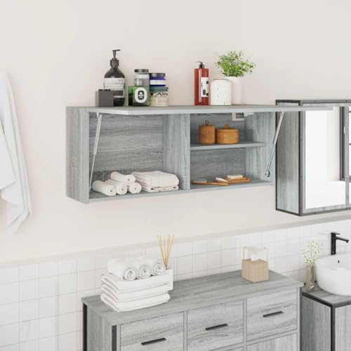 LLEZKBR Badezimmer Hängeschrank Grau Sonoma 100x25x40cm Holzwerkstoff von LLEZKBR