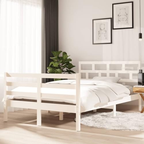 LLEZKBR Betten & Zubehör-Betten & Bettrahmen-3101279 Bettgestell ohne Matratze Weiß Massivholz 120x200 cm (810426+814185) von LLEZKBR