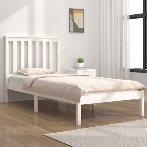LLEZKBR Betten & Zubehör-Betten & Bettrahmen-3103834 Bettgestell ohne Matratze Weiß Massivholz 100x200 cm (810008+818506) von LLEZKBR