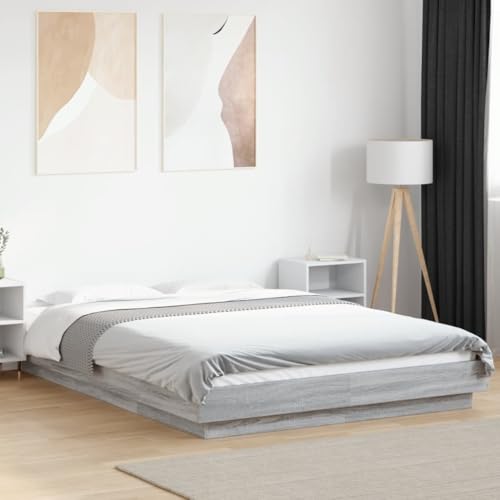 LLEZKBR Betten & Zubehör-Betten & Bettrahmen Bettgestell mit LED-Leuchten ohne Matratze Grau Sonoma 135x190cm LLEZKBR Betten & Zubehör-Betten & Bettrahmen Bettgestell mit LED-Leuchten ohne Matratze Grau Sonoma 135x190cm von LLEZKBR