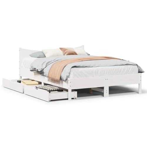 LLEZKBR Betten & Zubehör-Betten & Bettrahmen Bettgestell mit Schubladen Weiß 150x200 cm King Size Massivholz Kiefer LLEZKBR Betten & Zubehör-Betten & Bettrahmen Bettgestell mit Schubladen Weiß 150x200 cm King Size Massivholz Kiefer von LLEZKBR