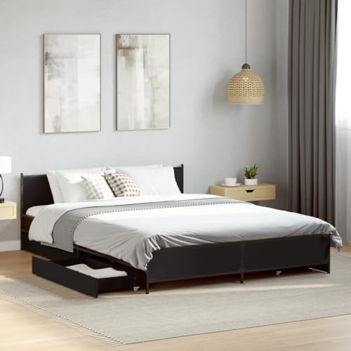 LLEZKBR Betten & Zubehör-Betten & Bettrahmen Bettgestell mit Schubladen ohne Matratze Schwarz 135x190 cm Doppelbett von LLEZKBR