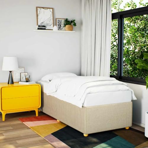 LLEZKBR Betten & Zubehör - Betten & Bettrahmen - Bettgestell ohne Matratze Creme 90x190 cm Einzelstoff von LLEZKBR