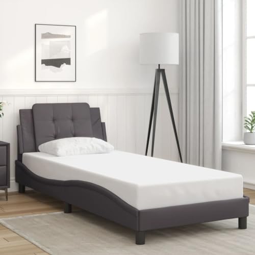 LLEZKBR Betten & Zubehör - Betten & Bettrahmen - Bettgestell ohne Matratze Grau 90x190 cm Einzelbett Kunstleder von LLEZKBR