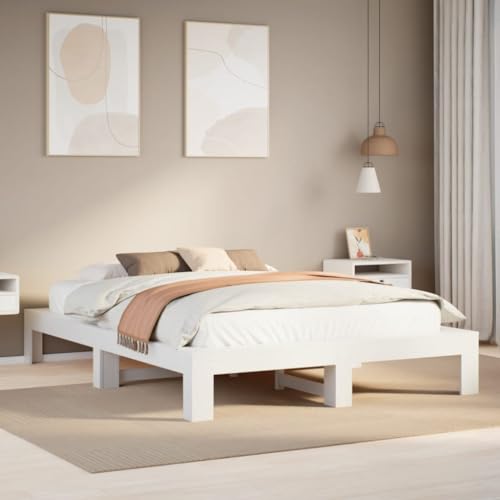LLEZKBR Betten & Zubehör - Betten & Bettrahmen - Bettgestell ohne Matratze Weiß 160x200 cm Massivholz Kiefer LLEZKBR Betten & Zubehör - Betten & Bettrahmen - Bettgestell ohne Matratze Weiß 160x200 cm Massivholz Kiefer von LLEZKBR