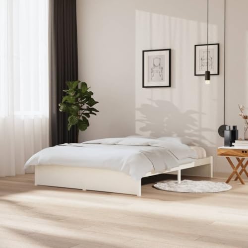 LLEZKBR Betten & Zubehör-Betten & Bettrahmen Bettgestell ohne Matratze Weiß Massivholz 150x200 cm King Size King Size von LLEZKBR