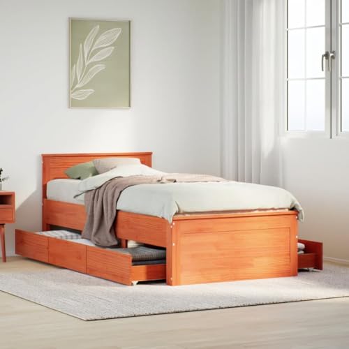 LLEZKBR Betten & Zubehör - Betten & Bettrahmen - Bettgestell ohne Matratze mit Kopfteil Wachs Braun 100x200 cm Massivholz Kiefer LLEZKBR Betten & Zubehör - Betten & Bettrahmen - Bettgestell ohne Matratze mit Kopfteil Wachs Braun 100x200 cm Massivholz Kiefer von LLEZKBR