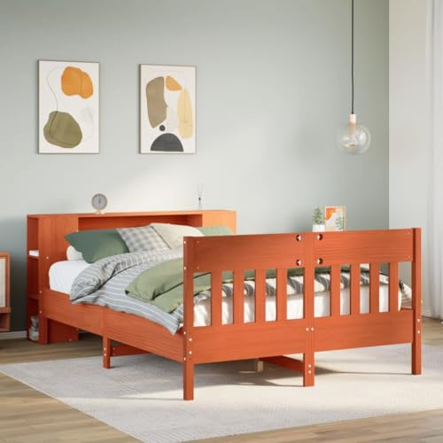 LLEZKBR Betten & Zubehör-Betten & Bettrahmen Bücherregal Bett ohne Matratze Wachs Braun 140x200cm Massivholz Kiefer von LLEZKBR