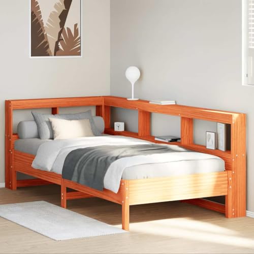 LLEZKBR Betten & Zubehör - Betten & Bettrahmen - Bücherregal Bett ohne Matratze Wachs Braun 75x190 cm Massivholz Kiefer von LLEZKBR