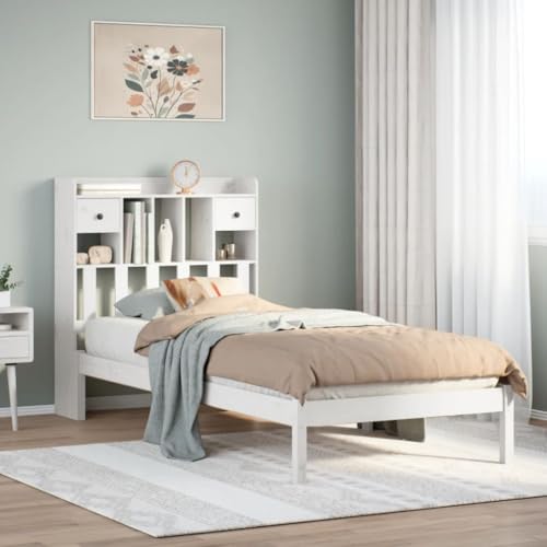 LLEZKBR Betten & Zubehör - Betten & Bettrahmen - Bücherregal Bett ohne Matratze Weiß 100x200 cm Massivholz Kiefer von LLEZKBR