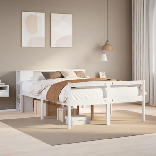 LLEZKBR Betten & Zubehör - Betten & Bettrahmen - Bücherregal Bett ohne Matratze Weiß 140x200 cm Massivholz Kiefer von LLEZKBR