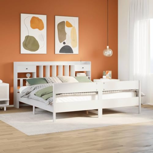 LLEZKBR Betten & Zubehör-Betten & Bettrahmen - Bücherregal Bett ohne Matratze Weiß 200x200cm Massivholz Kiefer von LLEZKBR