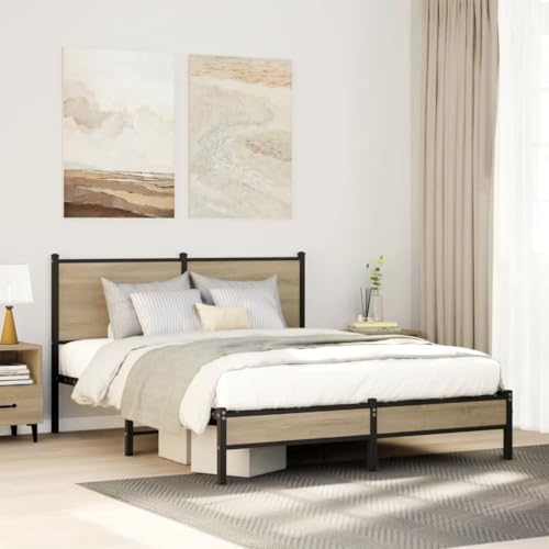 LLEZKBR Betten & Zubehör-Betten & Bettrahmen - Metallbettrahmen ohne Matratze Sonoma Eiche 137x190 cm von LLEZKBR