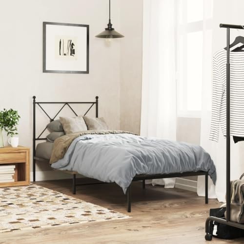 LLEZKBR Betten & Zubehör-Betten & Bettrahmen - Metallbettrahmen ohne Matratze mit Kopfteil Schwarz 75x190cm von LLEZKBR