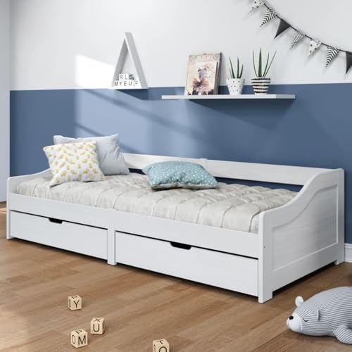 LLEZKBR Betten & Zubehör-Betten & Bettrahmen-Tagesbett mit 2 Schubladen ohne Matratze IRUN Weiß 90x200 cm LLEZKBR Betten & Zubehör-Betten & Bettrahmen-Tagesbett mit 2 Schubladen ohne Matratze IRUN Weiß 90x200 cm von LLEZKBR